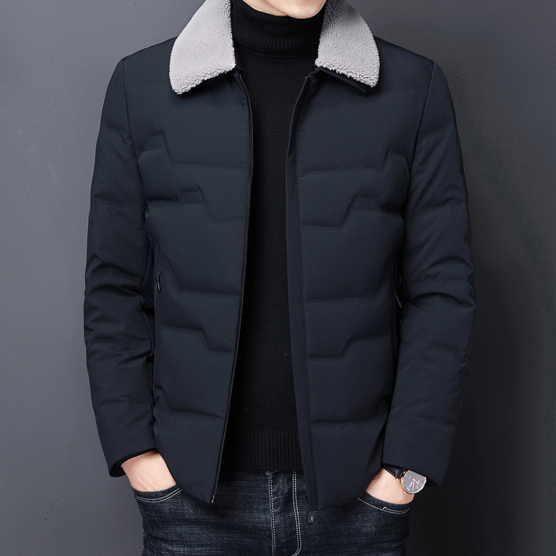 2021 new winter down clothes men's short and detachable fur collar warm white duck suede jacket down jacket