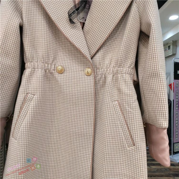 Pudding hoa 18X38 thời trang khâu phù hợp với áo cổ áo eo dài áo khoác len nữ 18 mùa thu và phong cách mới áo dạ nữ dáng dài