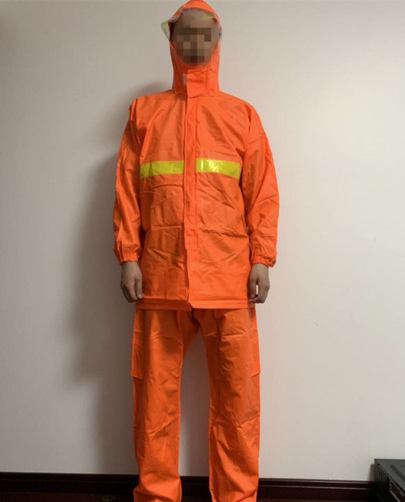 Hometown line sanitation workers raincoat rain pants set fire highway project greening outdoor execution raincoat