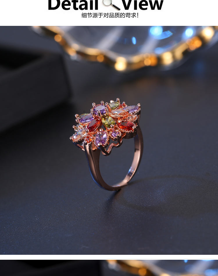 Nhẫn bảy màu pha lê zircon Mona Lisa thời trang khí đơn giản nhẫn hoa retro trang sức nữ nhẫn vàng trắng