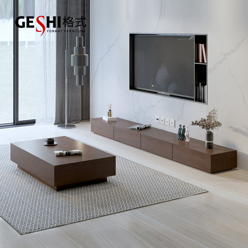 Nordic modern TV cabinet tea table Composition minimalist light extravagant small family style living room walnuts wood TV enclosure suit