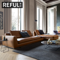 Guangdong Nordic light luxury leather sofa corner living room furniture Italian minimalist modern simple orange nappa cowhide