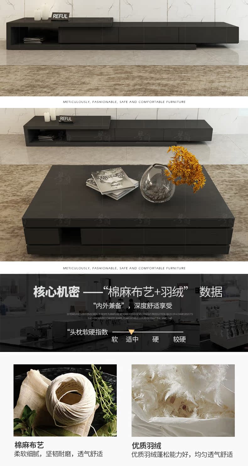 Quảng Đông phong cách Bắc Âu sofa nội thất bàn cà phê TV tủ kết hợp xuống vải sofa phòng khách đồ nội thất sofa gỗ đơn giản