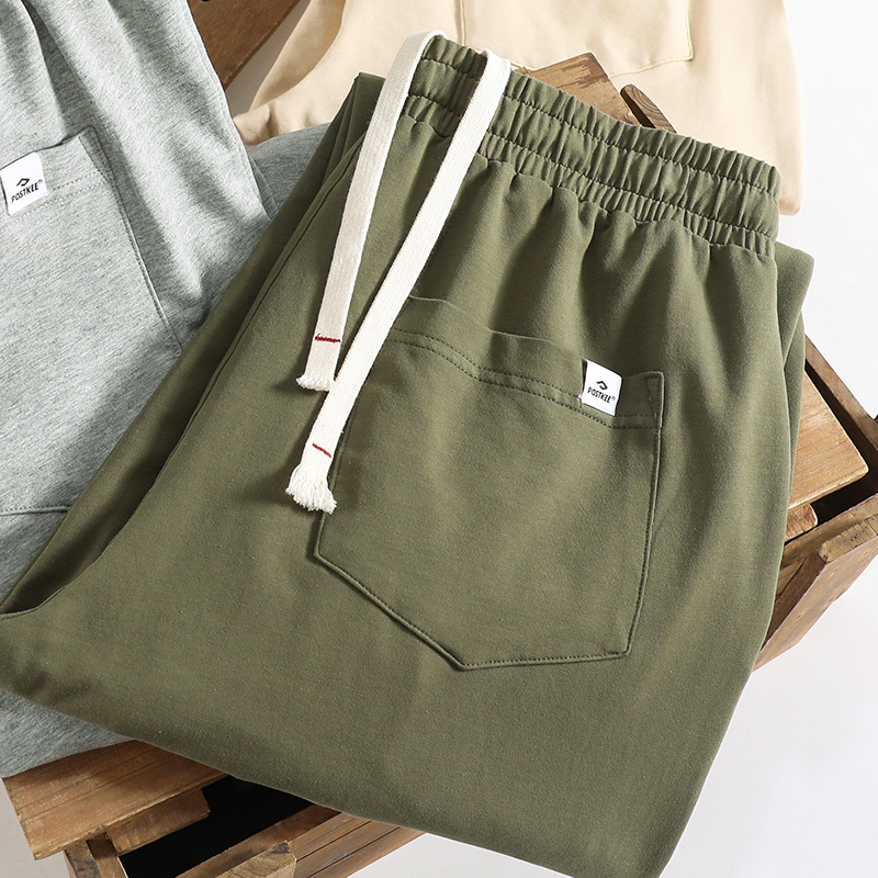 Men's Summer Loose Casual Pants, Elastic Waist Long Pants, Army Green Straight-Leg Sweatpants