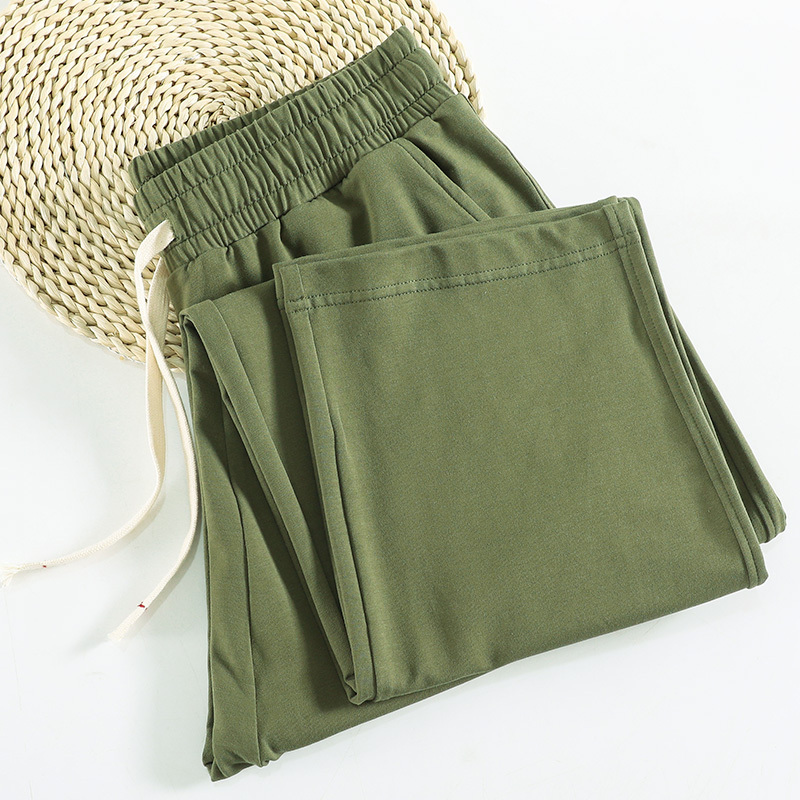 Summer Army Green Thin Sweatpants for Men, Comfortable Casual Long Pants, Loose Straight-Leg Pants, Men's Elastic Waist Sports Pants