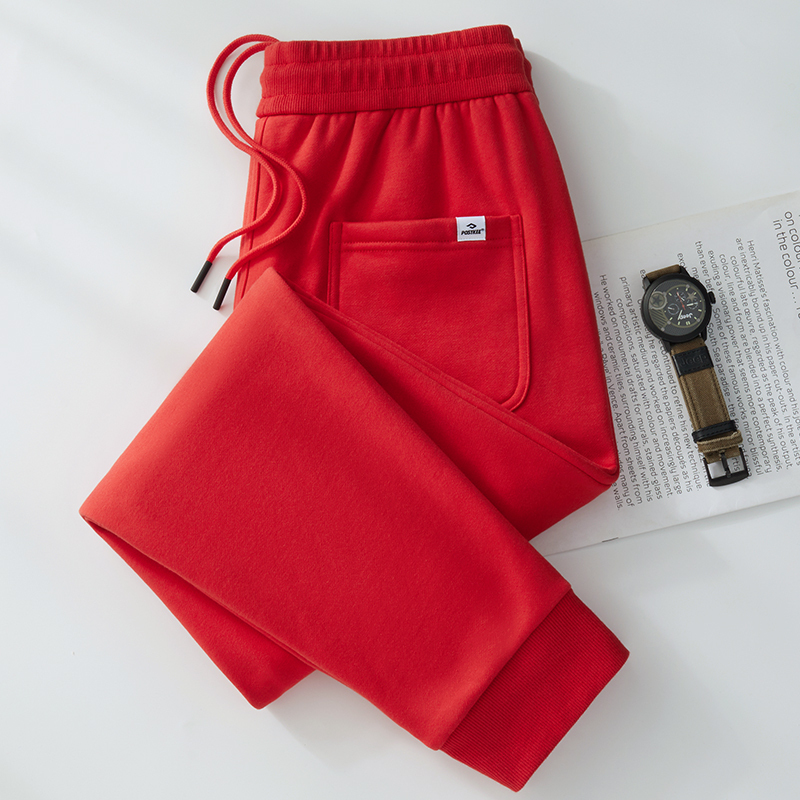 Red Sweatpants for Men, New Autumn and Winter Style, Men's Fleece-Lined Pants, Thickened Jogger Casual Pants, Loose Fit Sweatpants for the Year of Birth
