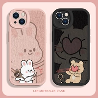 Apple, чехол для телефона, кролик, iPhone 14, iPhone14 Pro, забавный совместимый iPhone15 Pro из овчины, iphone, с медвежатами, новая коллекция, 11promax, для влюбленных, 8plus