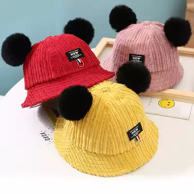 New baby hat autumn and winter boys and girls fisherman hat Korean version of the tide cute ball ball plus velvet child baby hat