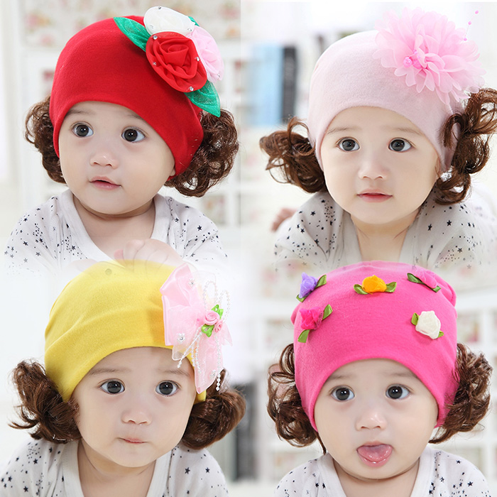 Baby Hat Spring Autumn 0-3-6-12 Month Girl Princess Wig Cap Newborn 1-2-year-old female baby autumn winter