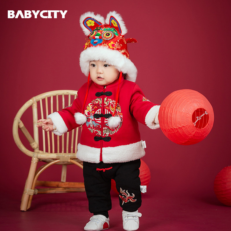 Baby New Year's clothing, national style, male baby, Chinese style, thick clothes, women's one-year-old dress, winter