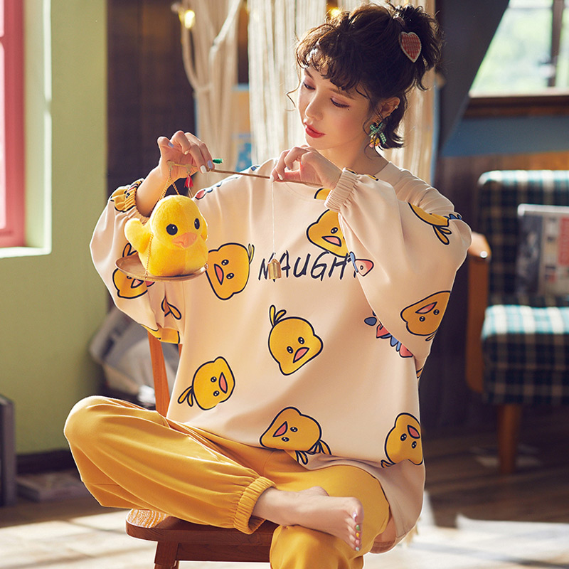 Spring Autumn Season Pajamas Lady Pure Cotton Long Sleeves Han Edition All-cotton Two-piece Suit Loose Thin and Home Clothes Summer Autumn Winter