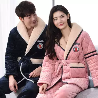 Couple pajamas winter women thickened coral velvet autumn and winter warm padded flannel men's plus velvet home clothes
