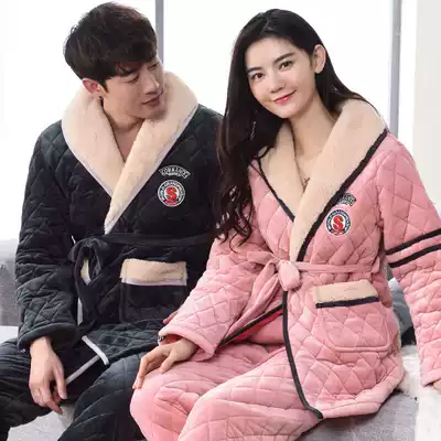 Couple autumn and winter pajamas women thickened coral velvet warm padded flannel Men's winter plus velvet home clothes