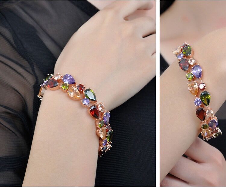 Vòng tay nữ thời trang Hàn Quốc hoang dã siêu flash pha lê zircon vòng tay vàng hồng trang sức mới nhiều lớp trang sức tay vòng tay phong thủy