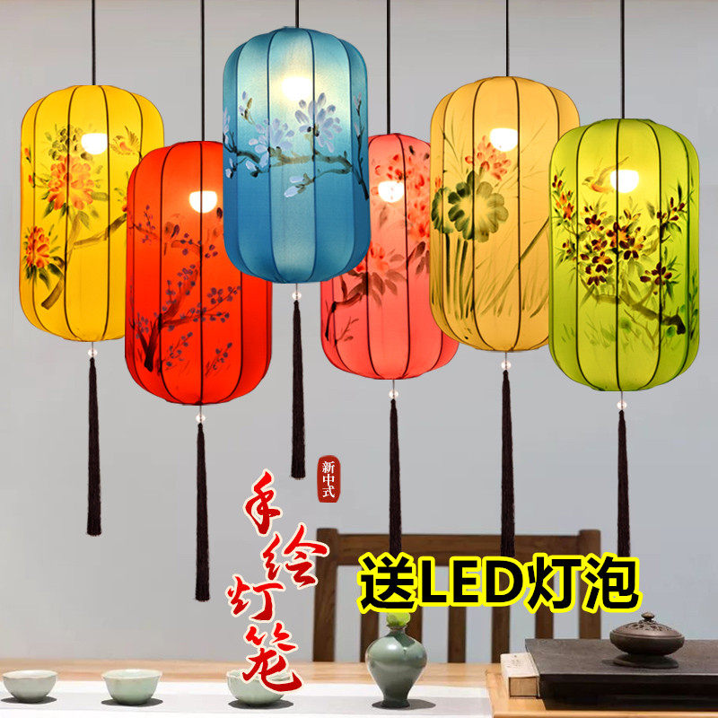 Chinese Cloth Art Lantern Vintage Colorful Hand-painted China Wind Long Winter Melon Dining Hall Hotel Mall Wedding Celebration Decorative Chandeliers