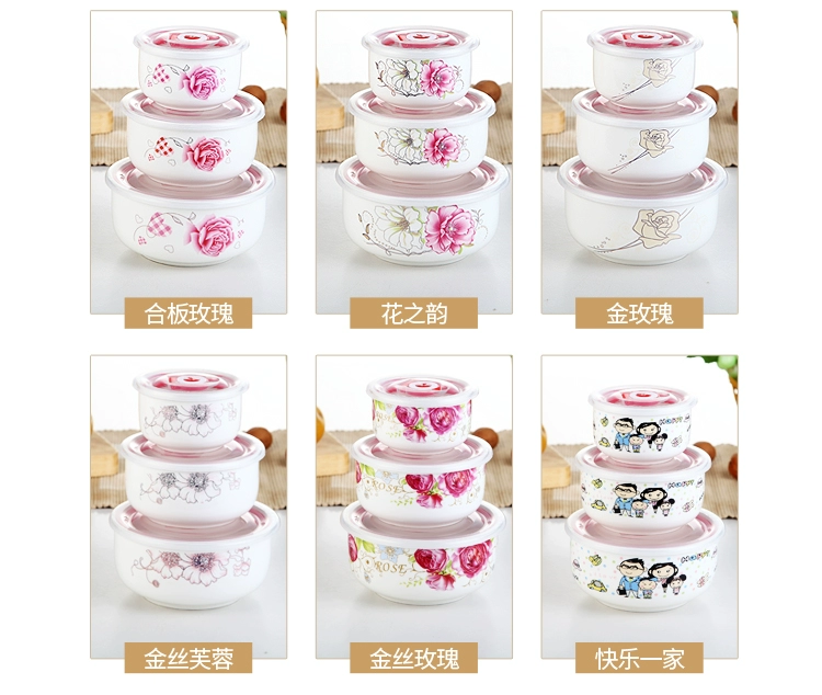 Gốm tươi bát ba mảnh hộp vi sóng ăn trưa có nắp tủ lạnh hộp kín hộp trái cây lớn bát ăn liền tùy chỉnh - Hộp cơm điện sưởi ấm bộ hộp cơm giữ nhiệt lock&lock lhc8016s01