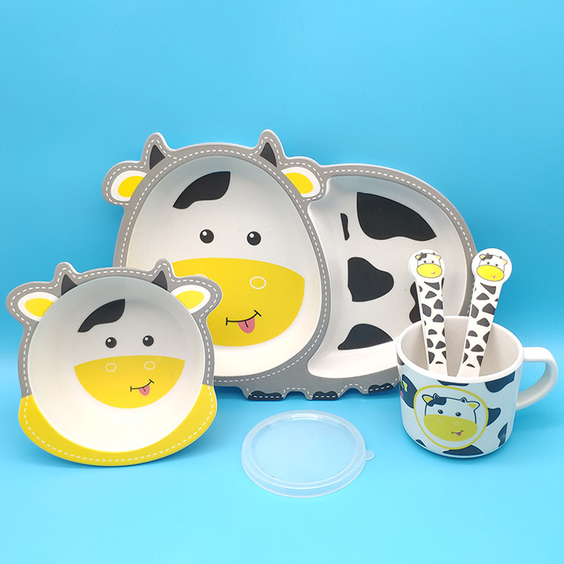 Bamboo Fiber Cartoon Dinner Plate Baby Divided home Children cutlery sets Baby to eat Deputy Food Bowl Dish Spoon Fork Cups