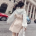 Mùa thu phụ nữ 2018 váy mới khâu trùm đầu thiết kế cảm giác Một từ váy eo phần dài dài tay áo triều thủy triều