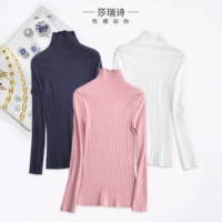 Áo sơ mi nữ đáy dài cổ cao bó sát bó sát phần mỏng cổ cao màu rắn Slim một mảnh ấm áp mùa thu mặc đồ lót ngọn áo lót giữ nhiệt nam