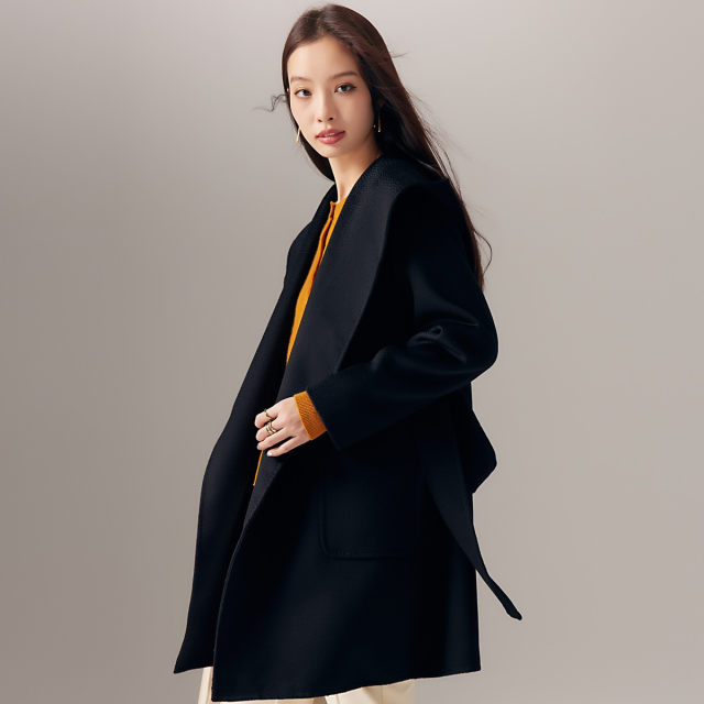 Paro coat 100% sheep wool hooded lapel woolen coat mid-length cape versatile double-sided woolen coat for women