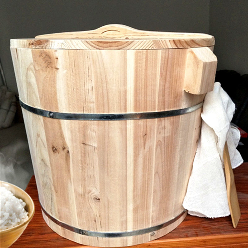 Steamed rice bucket Wooden bucket size Commercial glutinous rice rice ball rice Zhen Xiang Cedar wood bottom wine steamer with lid Household wooden steamer