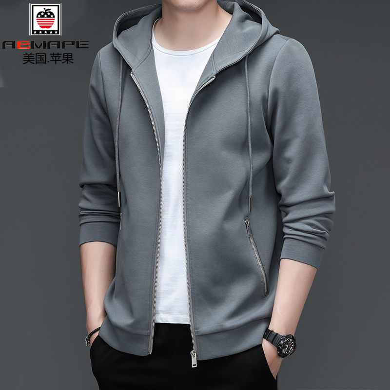 American Apple Hooded Sweatshirt Men's Long-Sleeved Spring & Fall Sports Top Loose Casual Zipper Cardigan Men's Jacket