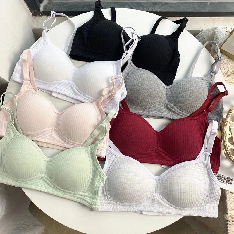No steel ring bra women summer beautiful back thin breathable small chest wrap chest gather underwear Japanese simple style solid color bra
