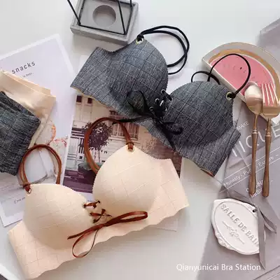 Japanese drawstring lace no trace girl bra small chest medium thick style gather strap without steel ring underwear bra