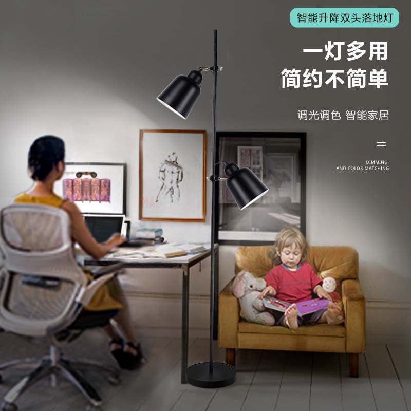 Double head adjustable lifting floor lamp metal ins wind sand sofa side mesh red minimalist Nordic LED