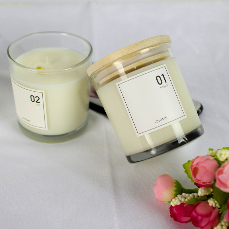 Lihome 0102 Day And Night Group Boxes Fragrant Lavender Essential Oils Candle Natural Soybean Wax Glass Cups Minimalist Wedding