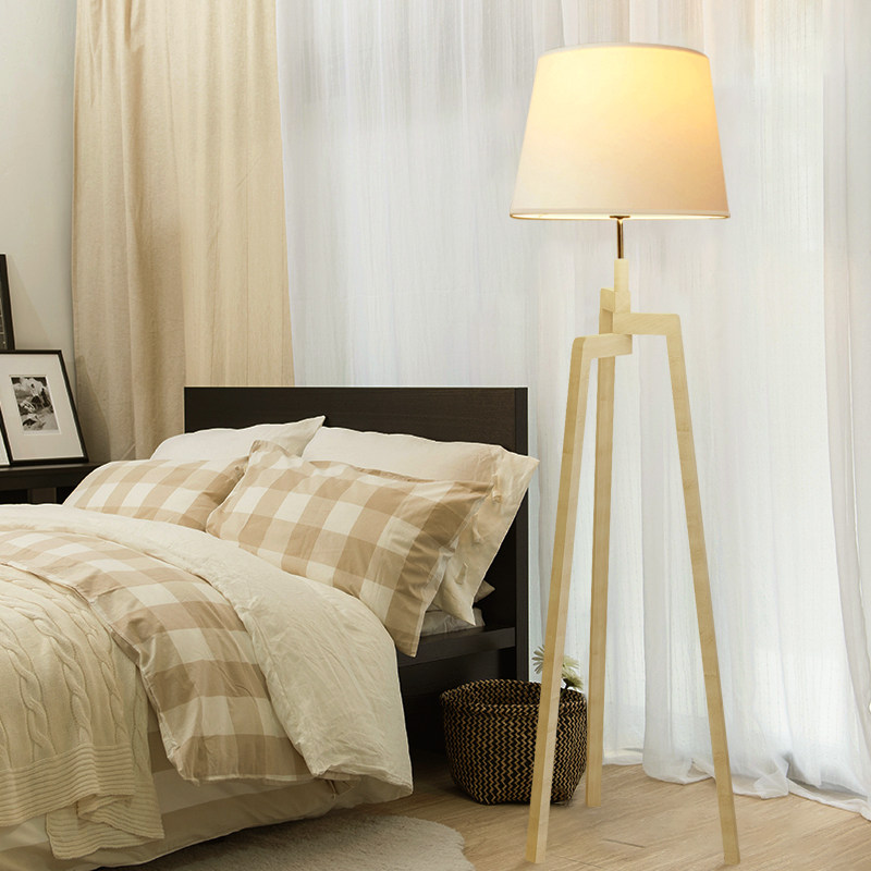 Solid wood high and low tripods brief Nordic table light cloth cover Living room Bedroom Book room Wooden Remote Control