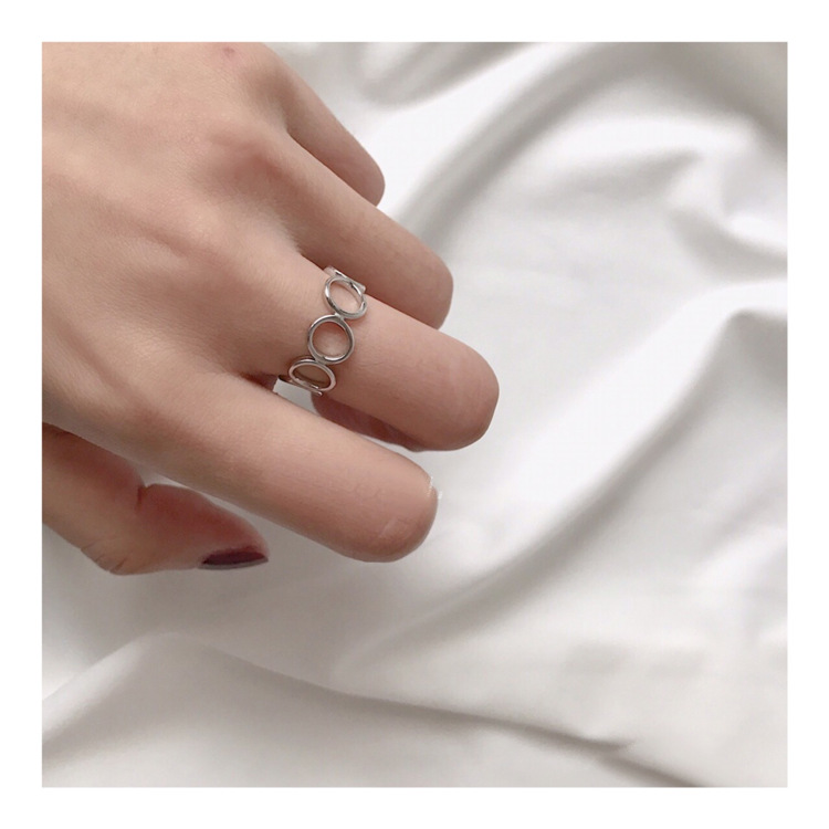 South Korean version s925 pure silver circle ring personality geometric opening index finger ring fashion 100 hitch