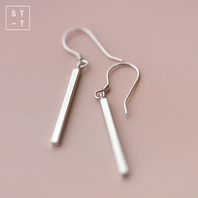 925 pure silver gilded earrings, Japan-ROK minimalist geometric solid long version of earrings female earrings pendant