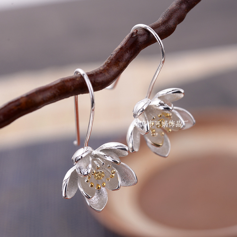 Fashion National Wind s925 Silver Earrings Pendant Earrings Sweet jasmine with long version of ear hook earrings earrings