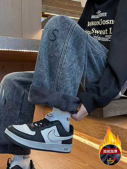 2025 New Autumn and Winter Velvet Thickened Jeans Boys Teenagers Students Big Children Straight Casual Pants