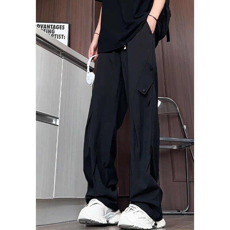 Teenagers' Summer Thin Workwear Pants for Boys, High School and Junior High School Students, Big Kids, Ice Silk Quick-Drying Black Casual Pants
