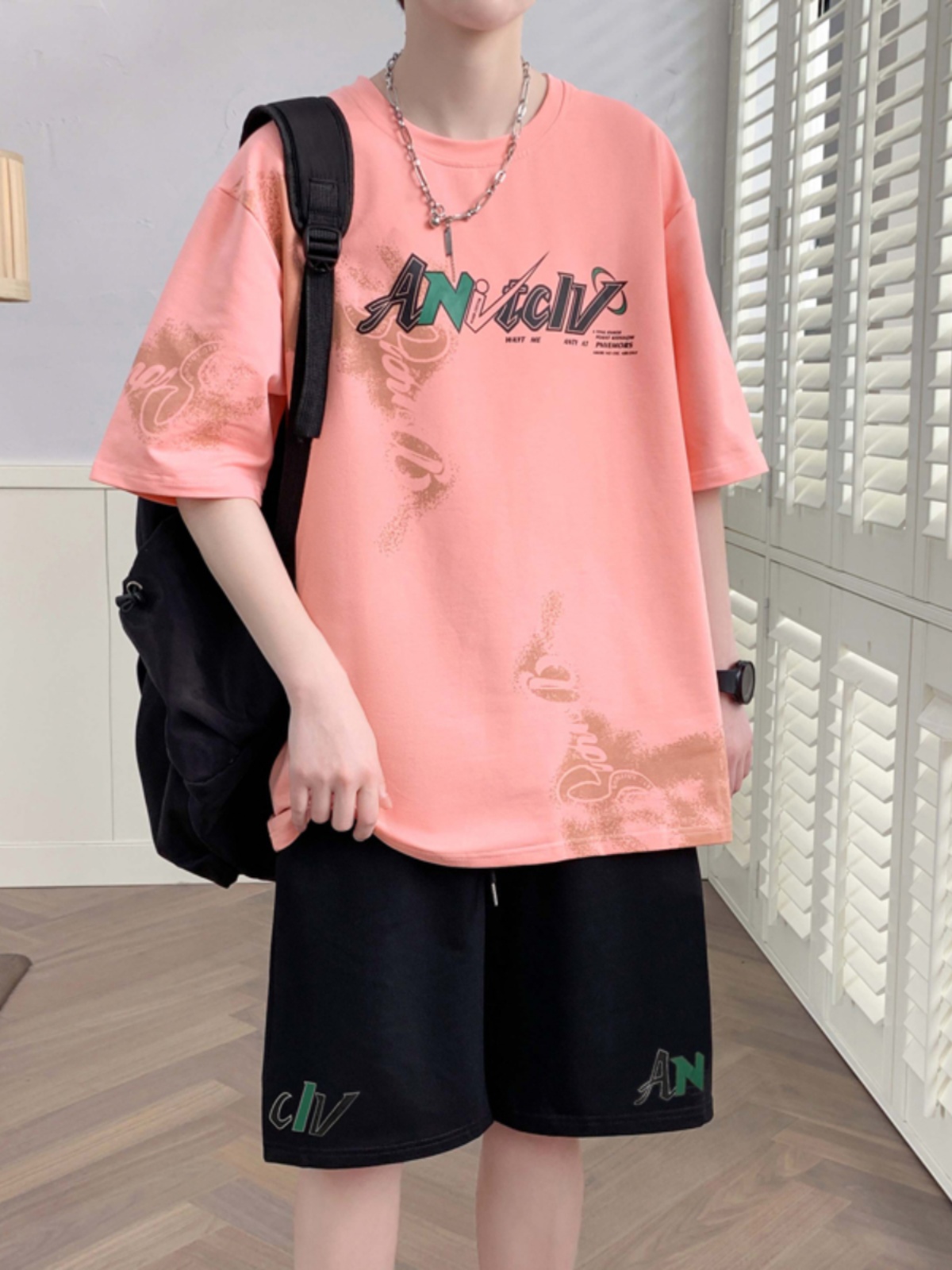 <!--13初高中学生短袖t恤12-15岁男孩帅气夏装14大童纯棉衣服运动套装-->