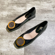 Square head water drill square buckle female spring autumn 100 lap ladies style coarse heel 2020 new middle heel comfort soft leather