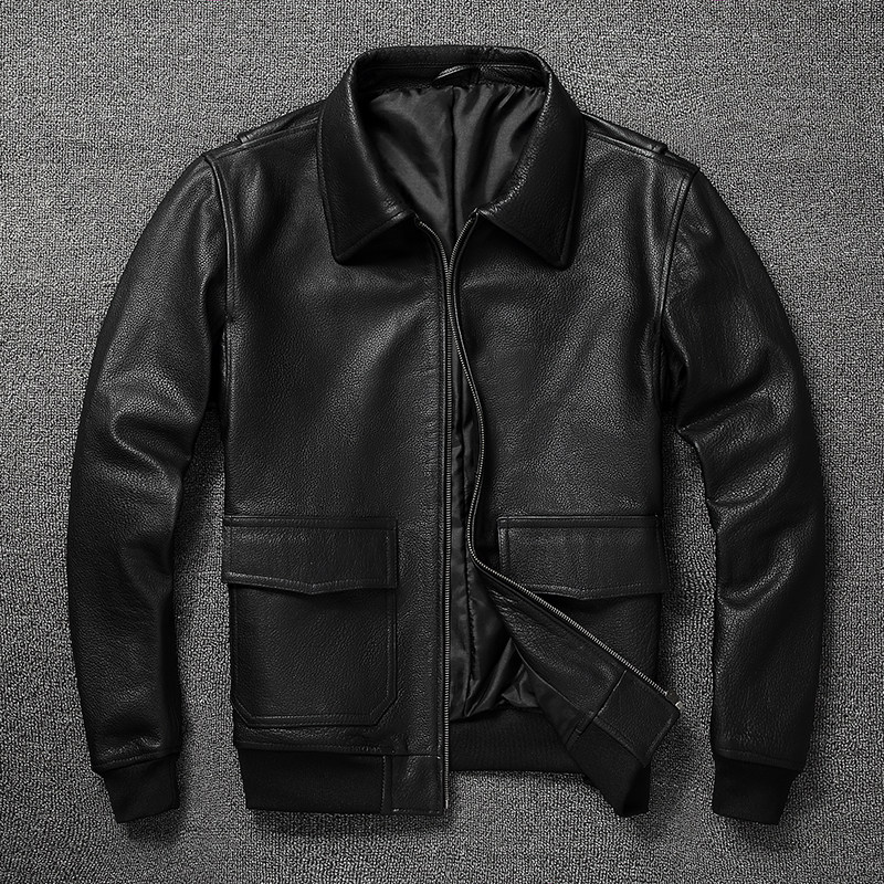 High-end Imported Head Layer Cow Leather Leather Leather Clothing Men's Jacket Flight Jacket Big Size Yard for the same size with big size youth