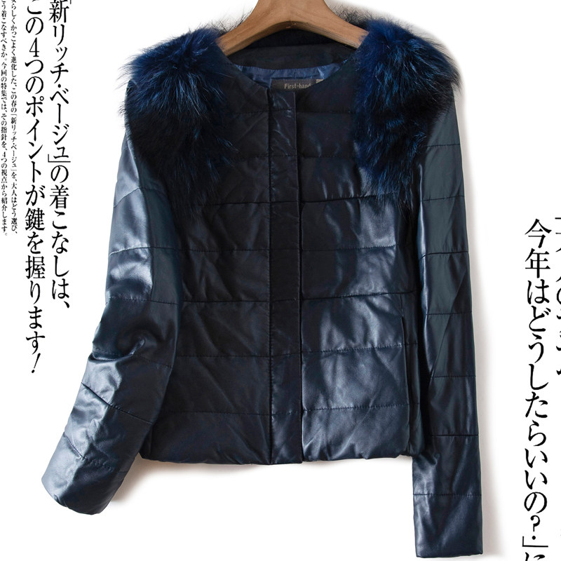 New high-end thick head sheep skin fur feather coat with fox collar short leather jacket