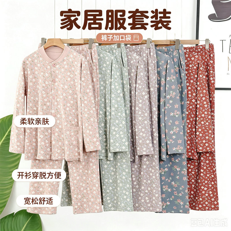 Middle-Aged and Elderly Women's Pure Cotton Cardigan Loungewear Set, Loose-Fitting Autumn Top and Pants, Plus-Size Open-Front Long-Sleeve Top and Loose Pants Middle-Aged and Elderly Women's Pure Cotton Cardigan Loungewear Set, Loose-Fitting Autumn Top and Pants, Plus-Size Open-Front Long-Sleeve Top and Loose Pants
