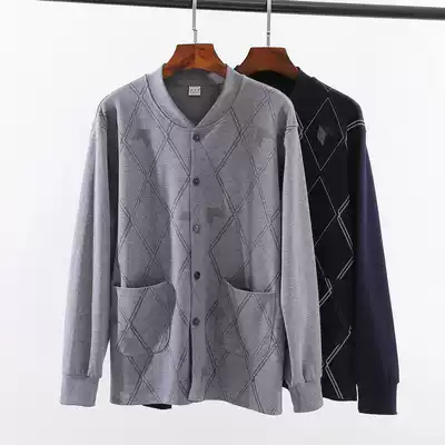 Middle-aged and elderly cardigan autumn clothes men's loose plus fat old man open underwear pure cotton placket elderly men's cotton sweater spring