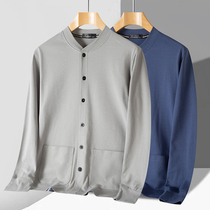 Middle-aged and elderly pure cotton cardigans long-sleeved home clothes mens cotton bottoming shirts seniors tops double-breasted large size undershirts