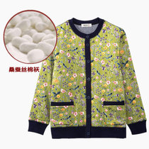 New autumn and winter mulberry silk cotton-padded jackets for mothers warm tops round-neck cardigans for middle-aged and elderly people warm cotton-padded jackets for women