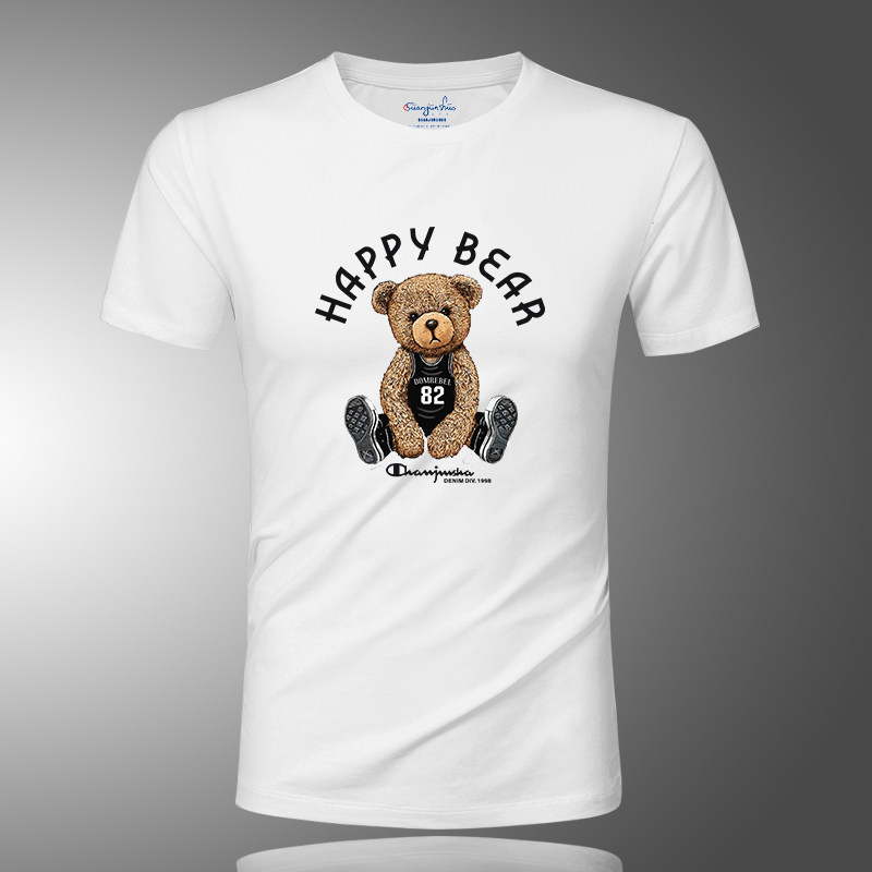 CaltoKrosa~fashion new basketball bear pattern short sleeves t shirt pure cotton printed round collar half sleeve coat