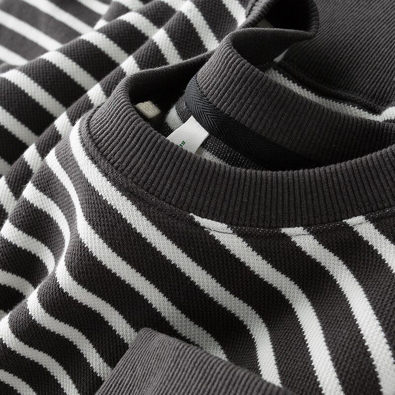 CaltoKrosa~light luxury skin combed cotton grey striped collar suit men practiced tide long sleeve t shirt