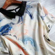 Age-reduced Baby collar stretch double Joe silk short sleeve shirt women 2021 summer new fresh color silk top