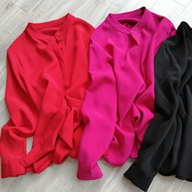 40 Mumm heavy silk classic plain plain color mulberry silk long sleeve shirt round neck crepe silk top