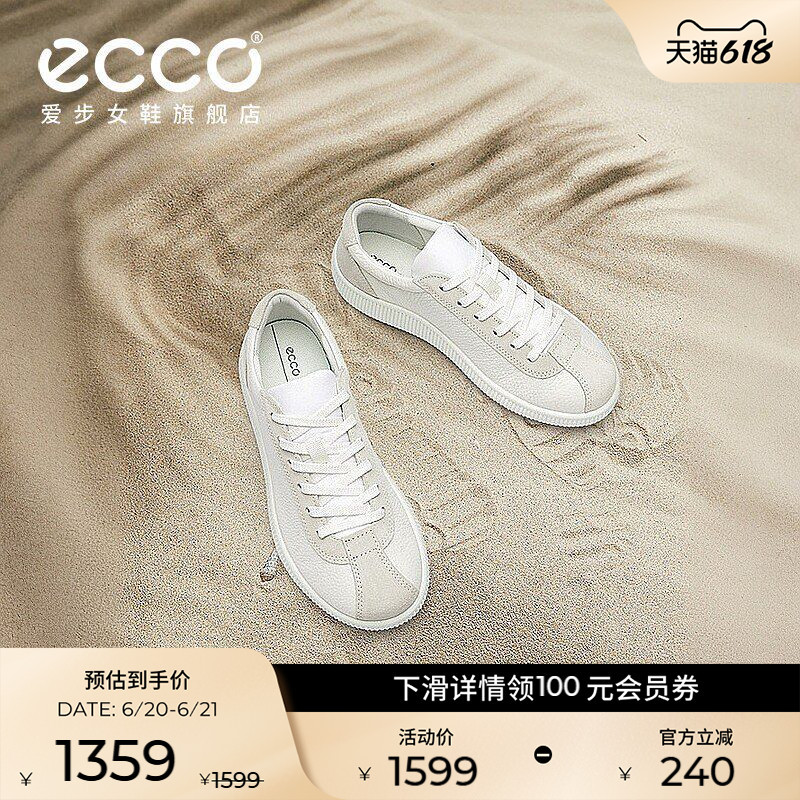 Ecco Women's White Sneakers, Lightweight and Versatile Genuine Leather Casual Shoes, Sneakers, Training Shoes, Model 0.220253