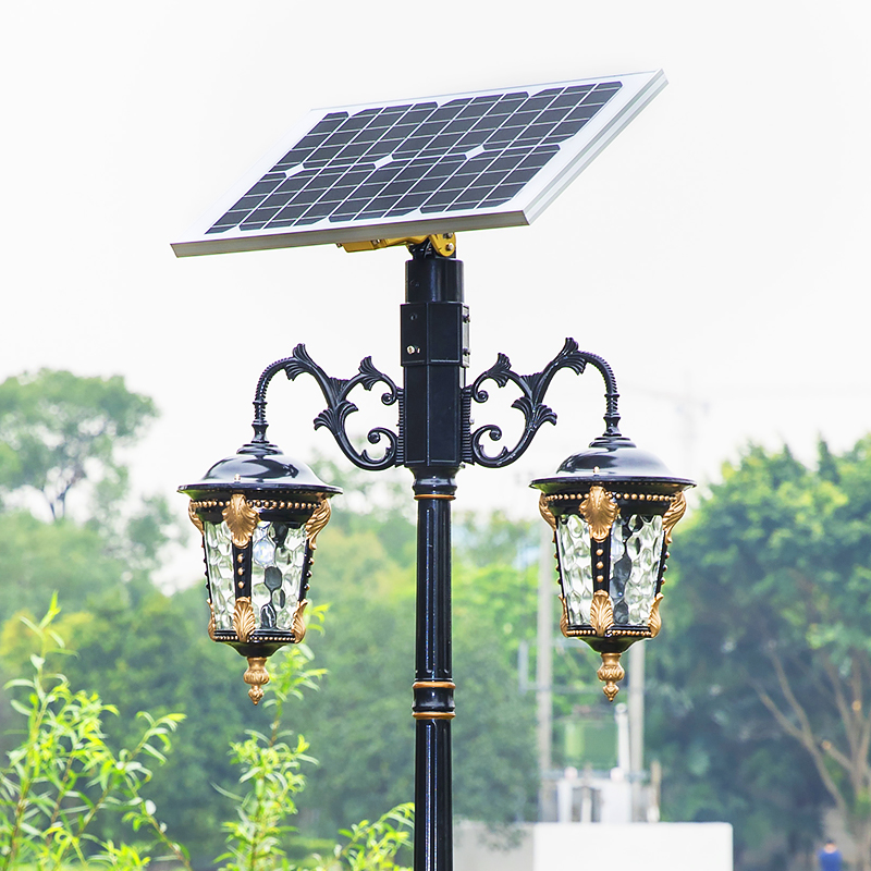 Solar street lights outdoor garden lights double head European style high pole community street lights high power villa home landscape lights